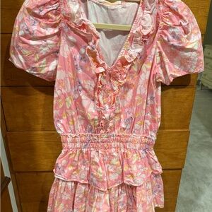 Love Shack Fancy Floral Pink Ruffle Dress